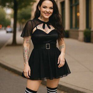 Trickz N Treatz ✦ Resting Witch Face Costume Set ✦ Satin Mini Dress Cape XS NWT